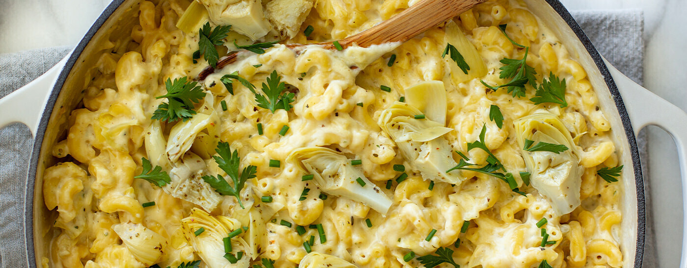 Artichoke Mac & Cheese with Garlic and Herb