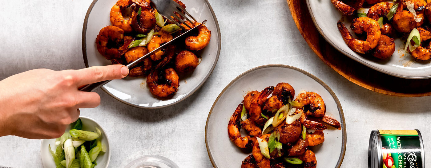 Spicy Honey Garlic Prawns with Water Chestnuts