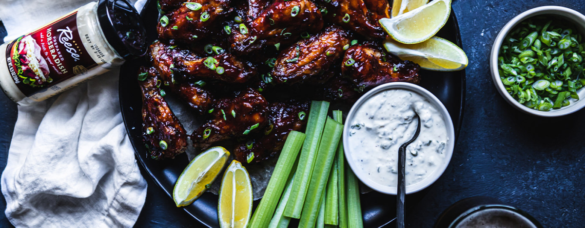 Slow Oven Baked BBQ Wings with Horseradish Dip