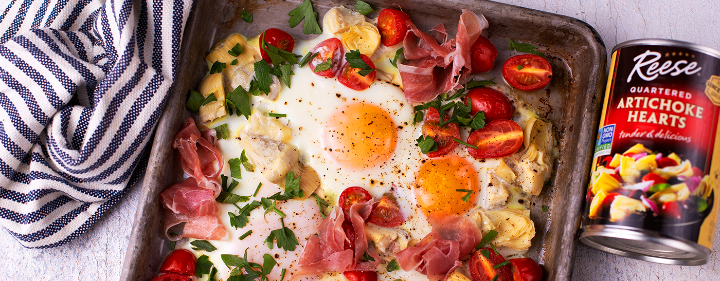 Italian Sheet Pan Eggs with Artichokes