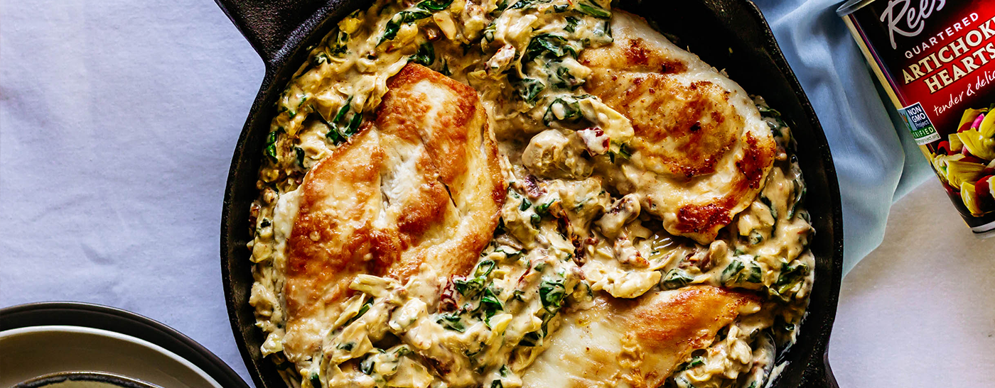 Artichoke Chicken with Spinach and Sun-dried Tomatoes