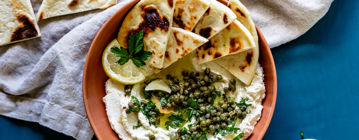 Lemony Whipped Feta with Marinated Capers