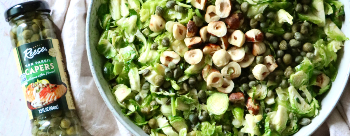 Brussels Sprout Hash with Capers, Lemon and Hazelnuts