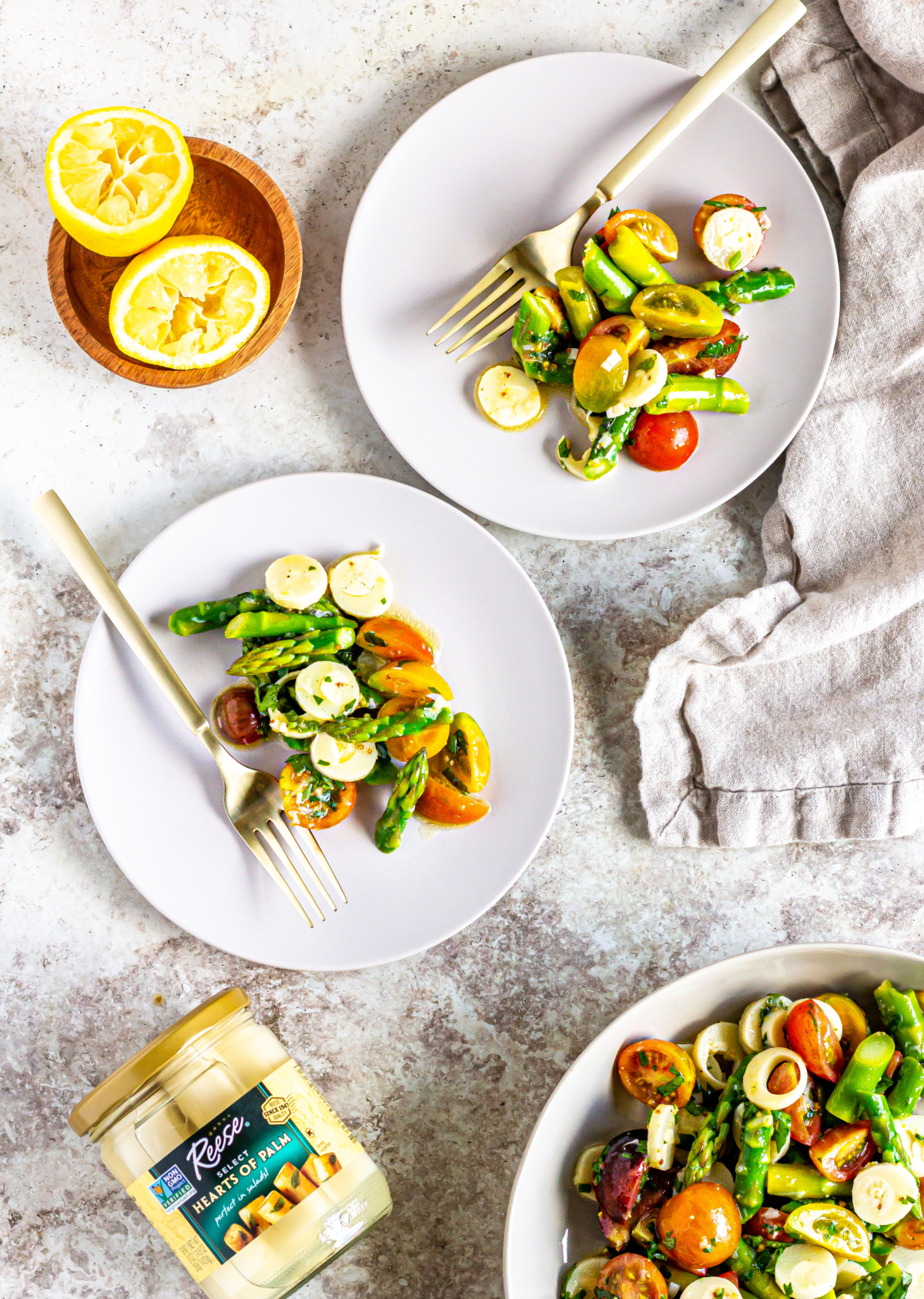 Vegan Hearts of Palm Salad with Asparagus, Tomatoes, and Herbs