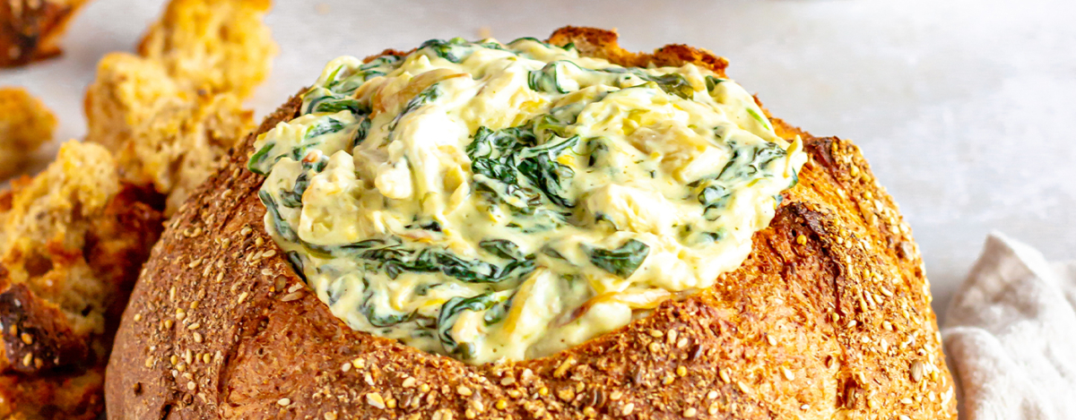 Spinach Artichoke Dip with Caramelized Onions