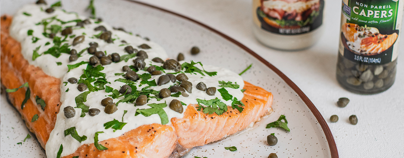 Smoky Oven Baked Salmon with Horseradish Sauce