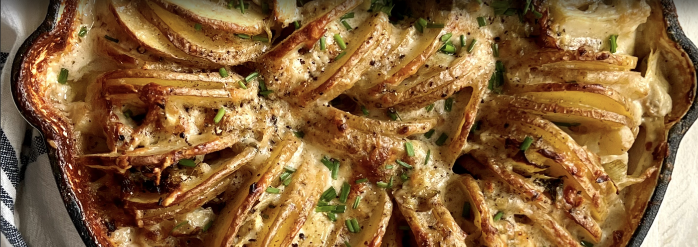 Crispy & Creamy Sideway Potatoes with Artichoke Hearts