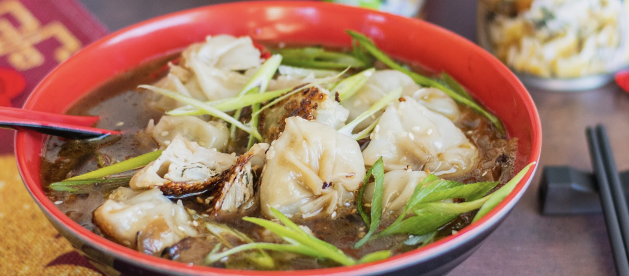 Spinach Artichoke Dumplings in French Onion Soup