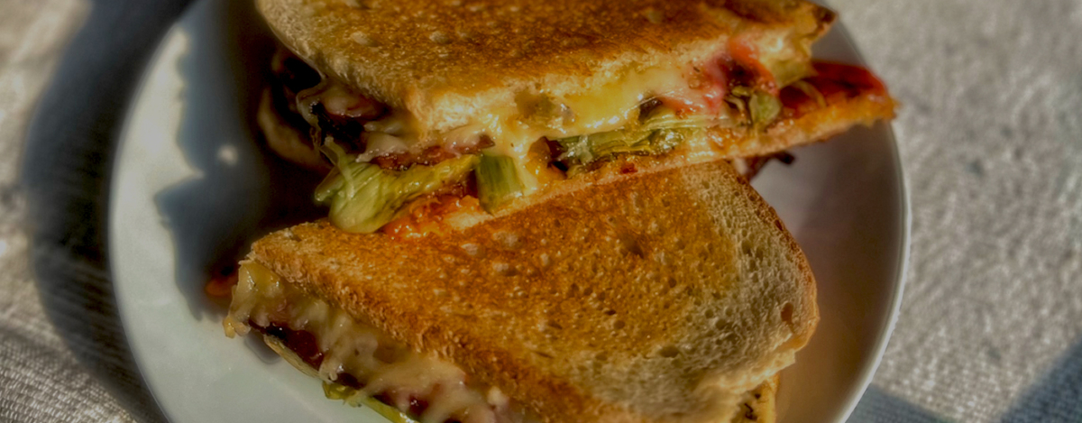 Artichoke Grilled Cheese with Candied Bacon