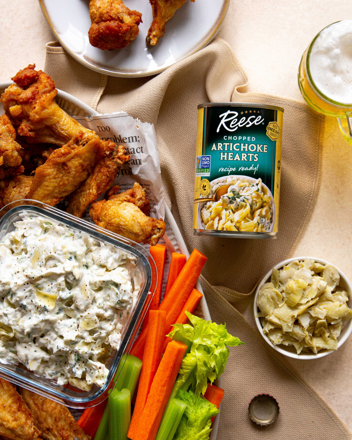 Spinach Artichoke Ranch Dip with Chicken Wings