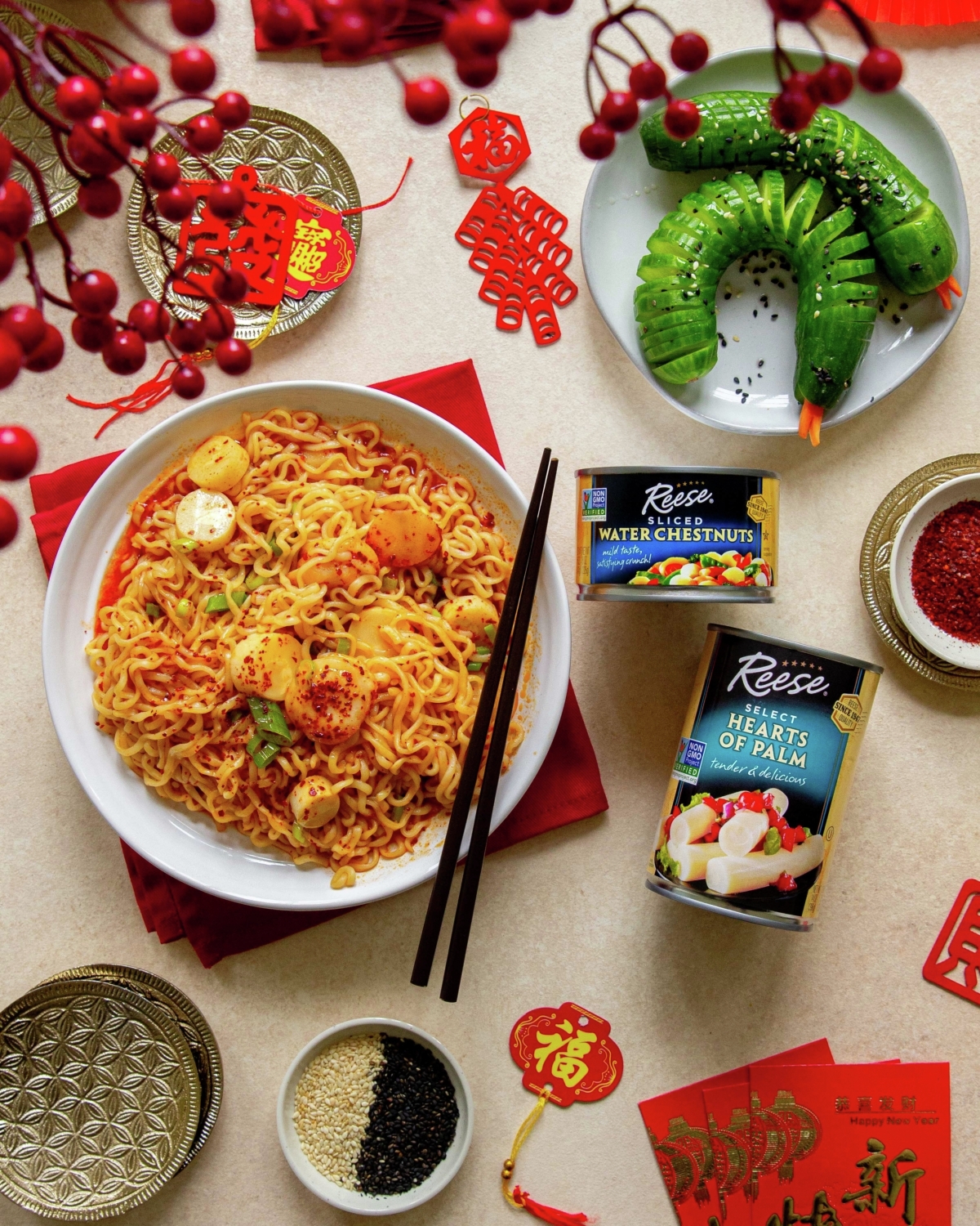 Lunar New Year Buldak Ramen with Cucumber Snake