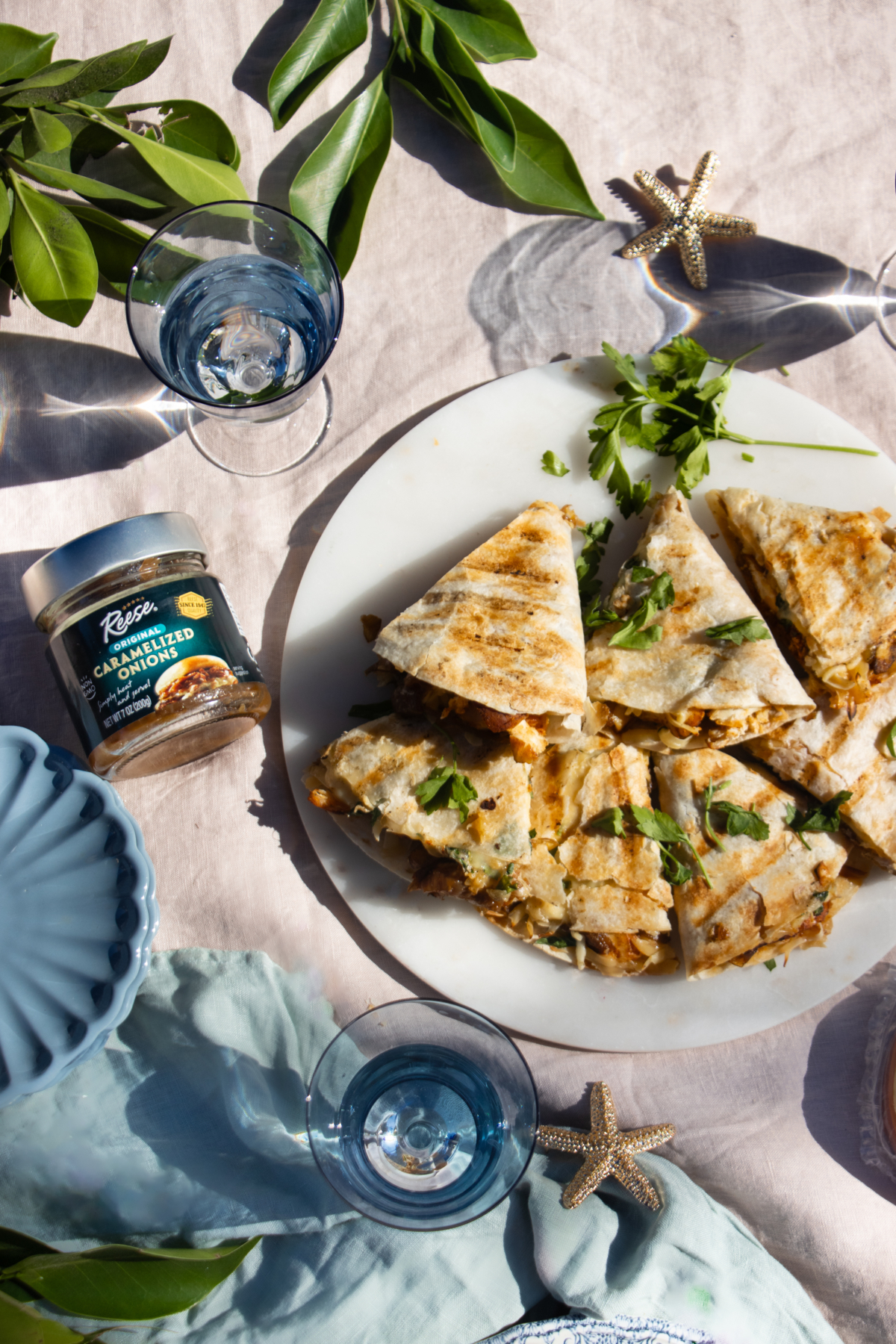 Grilled Chicken Quesadillas with Smoked Cheese & Caramelized Onions