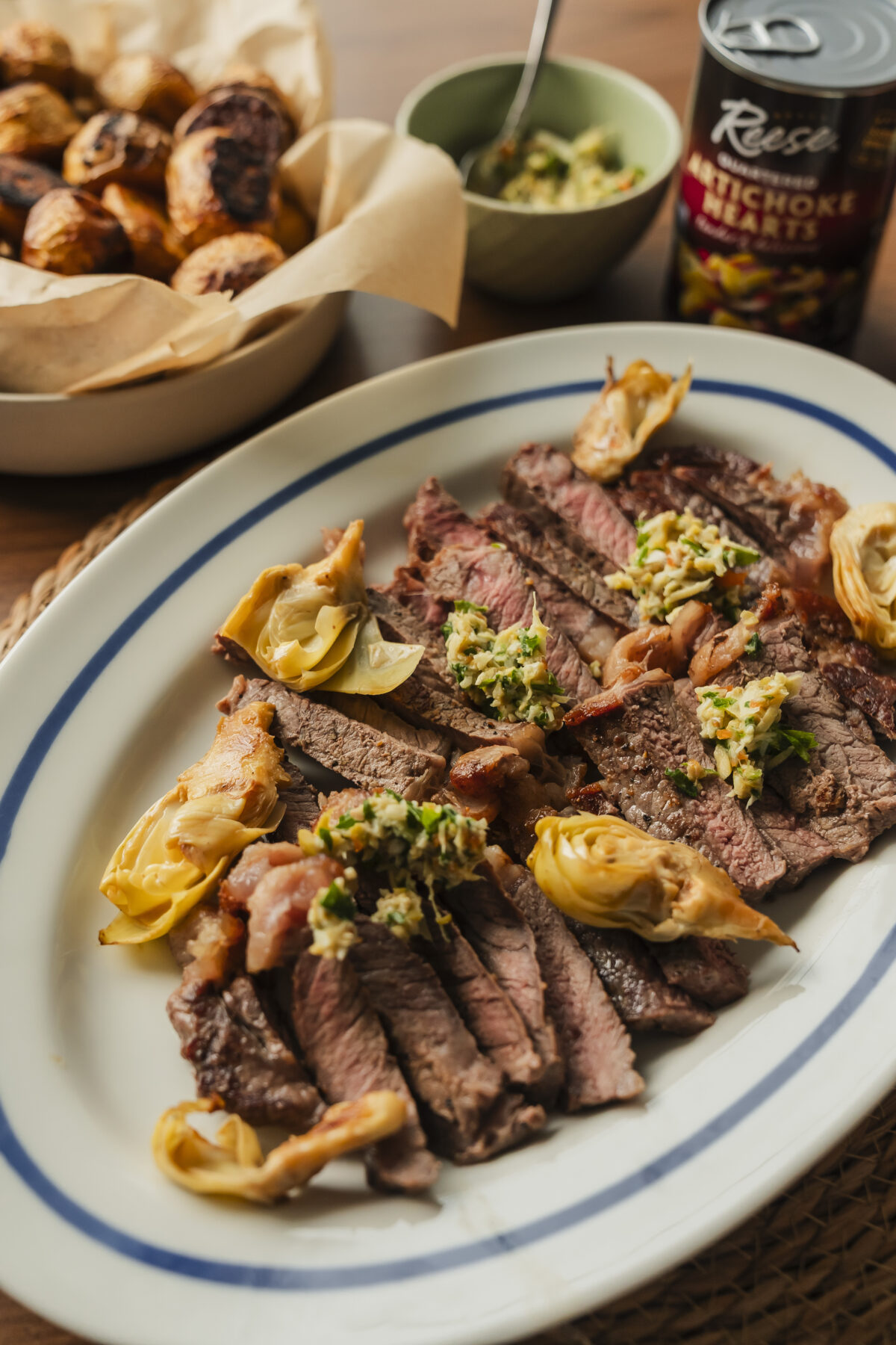Steak with Reese Quartered Artichoke Hearts Tapenade